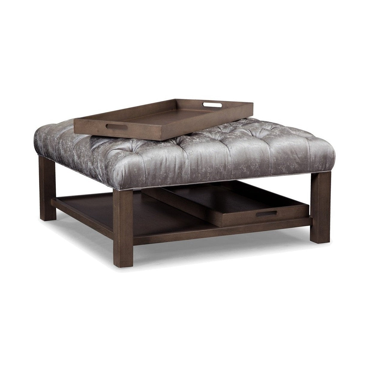 Leather Cocktail Ottoman With Matching Trays
